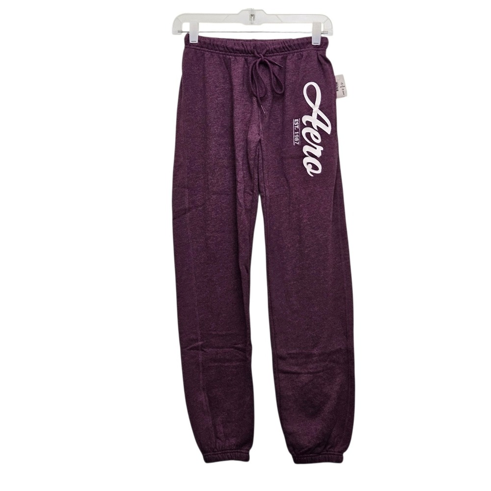 Aeropostale Sweatpants Womens Small Purple Joggers Logo Fleece Athleisure - Picture 1 of 11